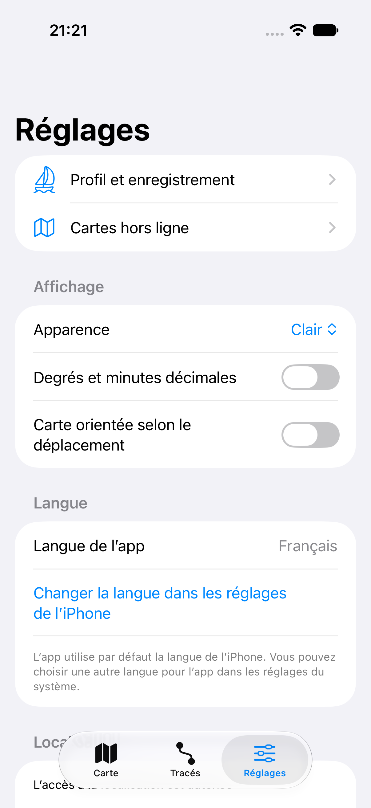 Les réglages dans votre langue